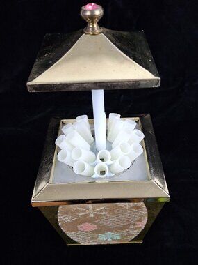 Vintage Mid Century Modern Pop Up Cigarette Dispenser Japanese Brocade Carousel